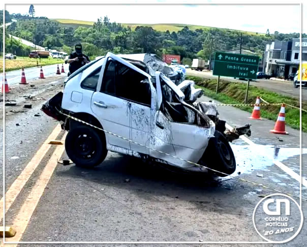 Carro é reduzido à metade em grave acidente na BR-373