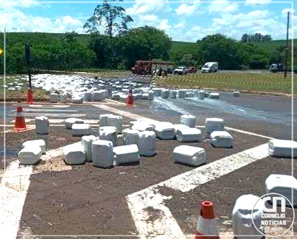 Caminhão espalha carga de herbicida na  PR-855