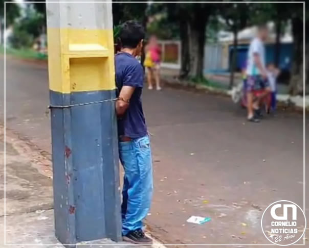Suspeito de tentativa de furto é amarrado em poste no PR