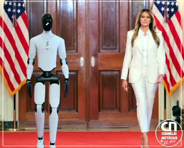 Robô  acompanha esposa de Trump em evento sobre IA na Casa Branca