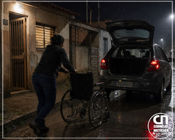 Mulher furta cadeira de rodas e pertences durante chuva em Leópolis