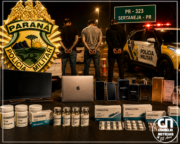 TRIO É DETIDO COM MERCADORIAS SEM DOCUMENTAÇÃO EM SERTANEJA