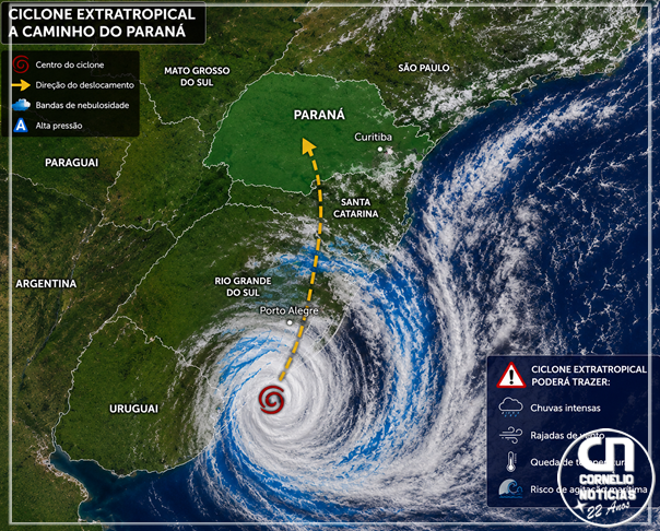 A CAMINHO DO PARANÁ, FENÔMENO COM A FRENTE FRIA PODE TRAZER TEMPORAIS