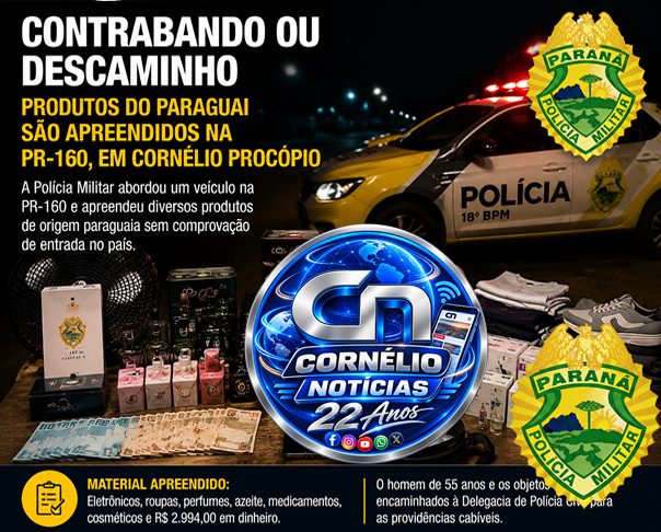 Motorista é detido com produtos irregulares do Paraguai na PR-160