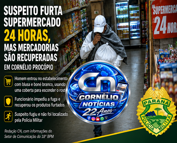 Suspeito furta supermercado 24 horas, mas mercadorias são recuperadas