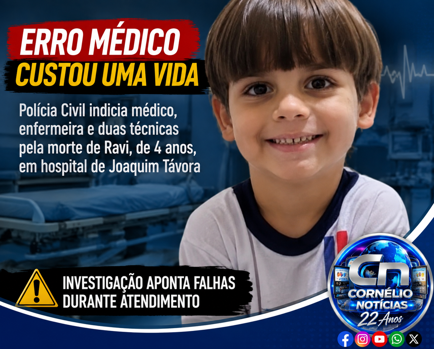 Médico e enfermeiros são indiciados após morte de criança de 4 anos
