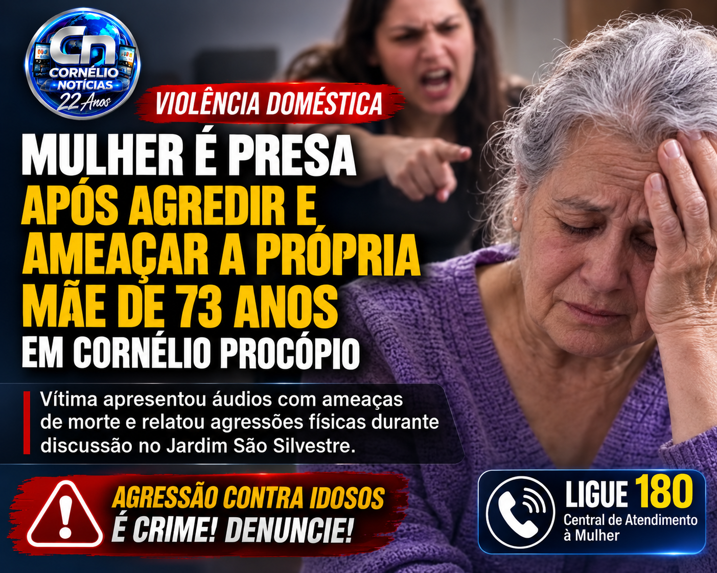 Filha agride a própria mãe idosa em Cornélio Procópio