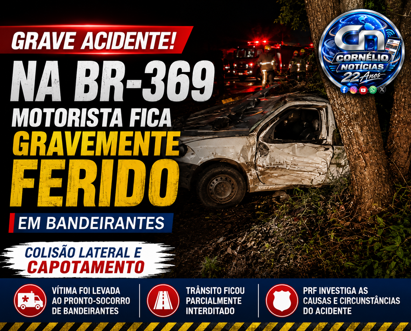 Carros capotam após colisão na BR-369