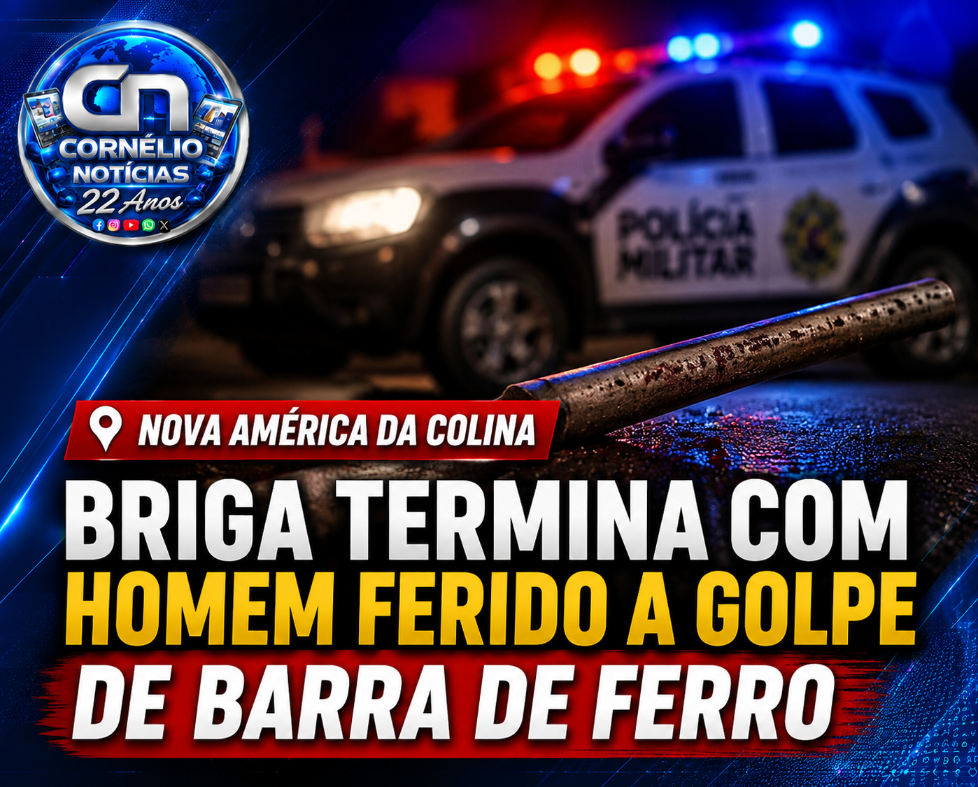 Briga termina com homem ferido a golpe de barra de ferro