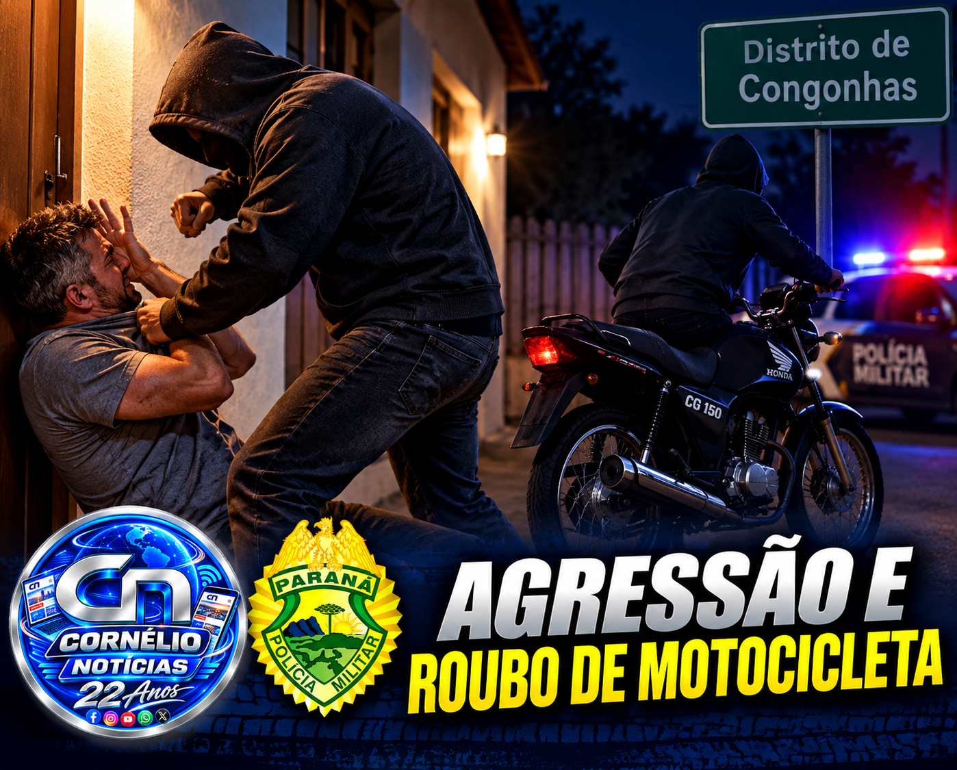 Homem é agredido e tem motocicleta roubada no Distrito de Congonhas