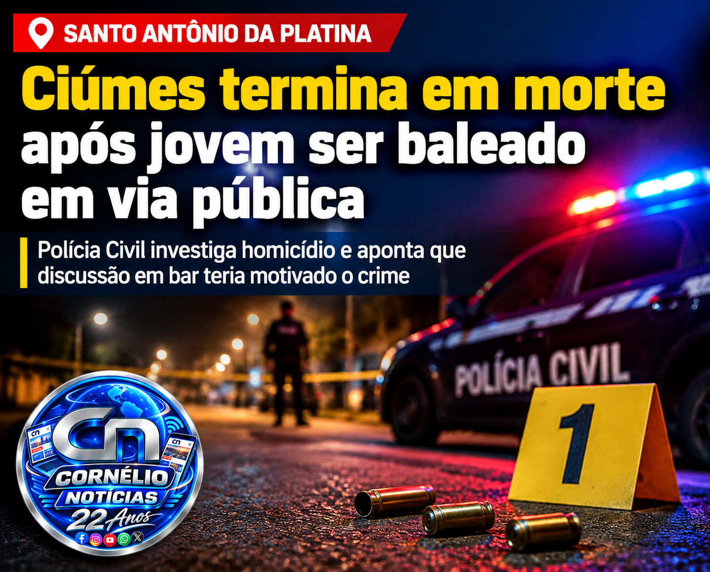 Ciúmes termina em morte após jovem ser baleado em via pública
