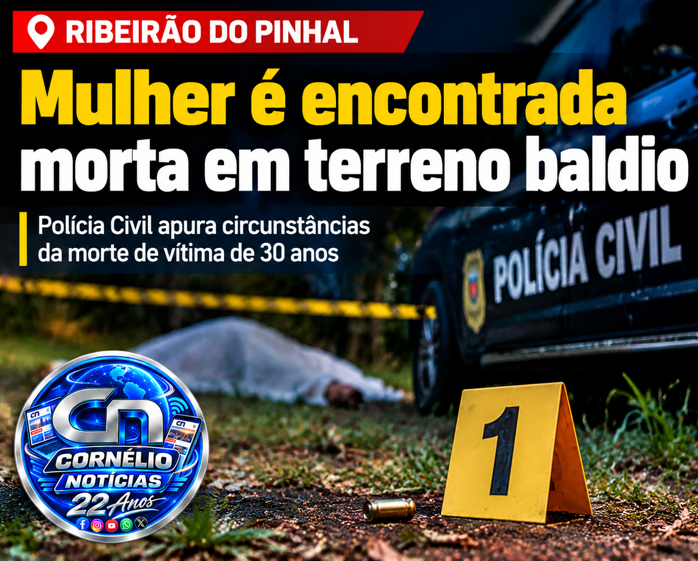 Mulher é encontrada morta em terreno baldio