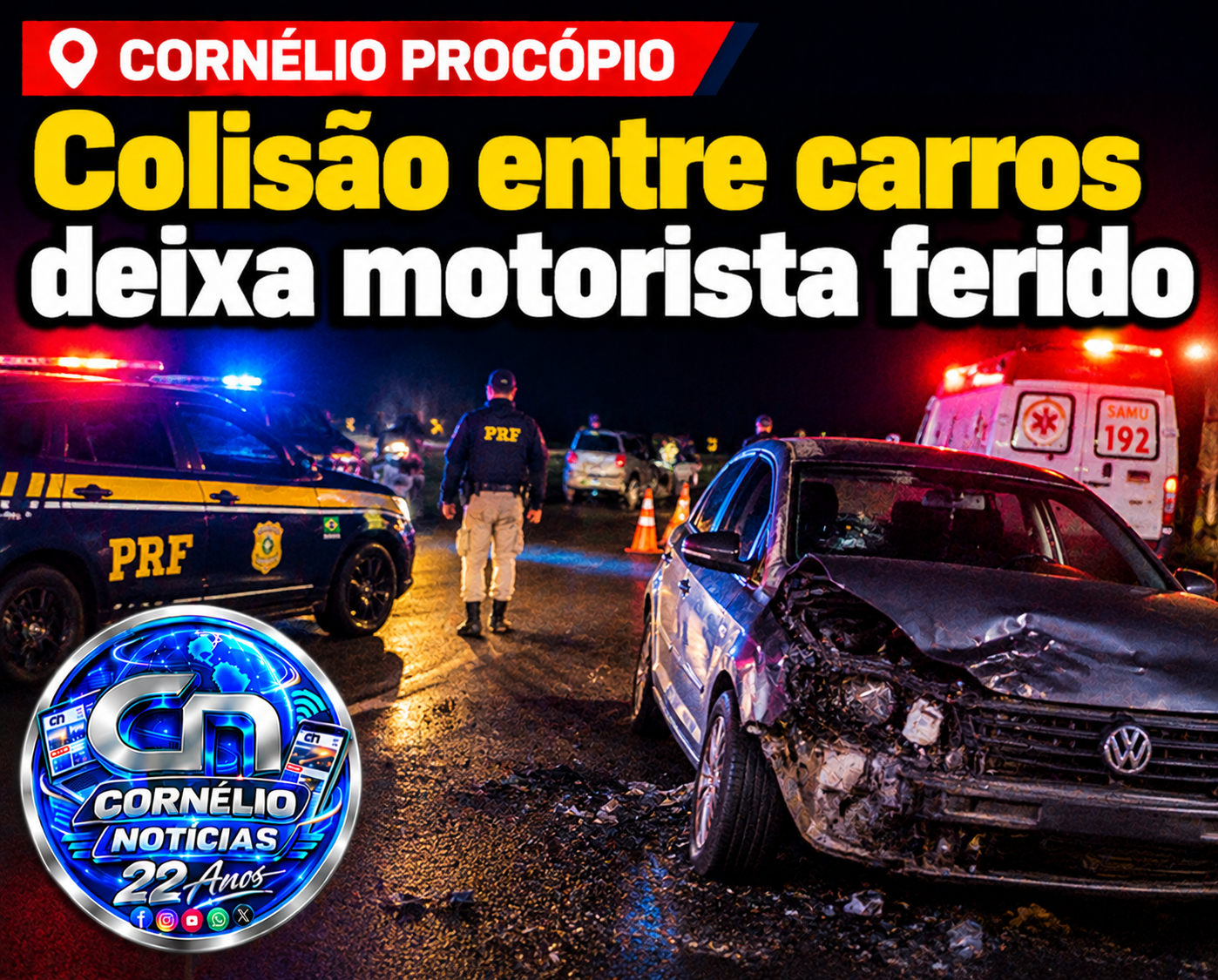Colisão entre carros deixa motorista ferido na BR-369, em Cornélio Procópio