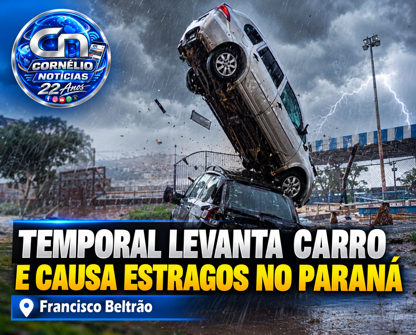 Temporal levanta carro e causa estragos no Paraná