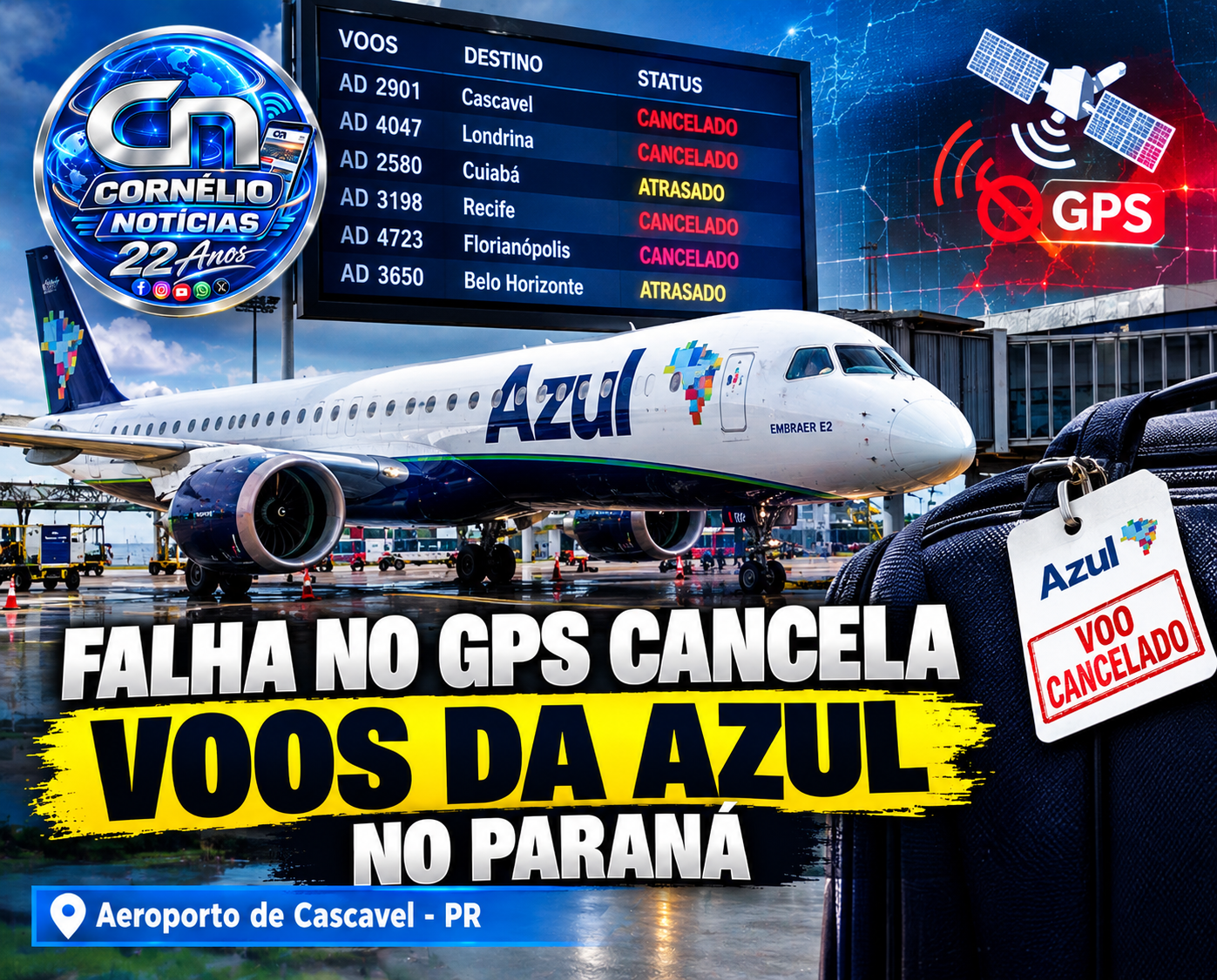 Falha no GPS cancela voos da Azul no Paraná