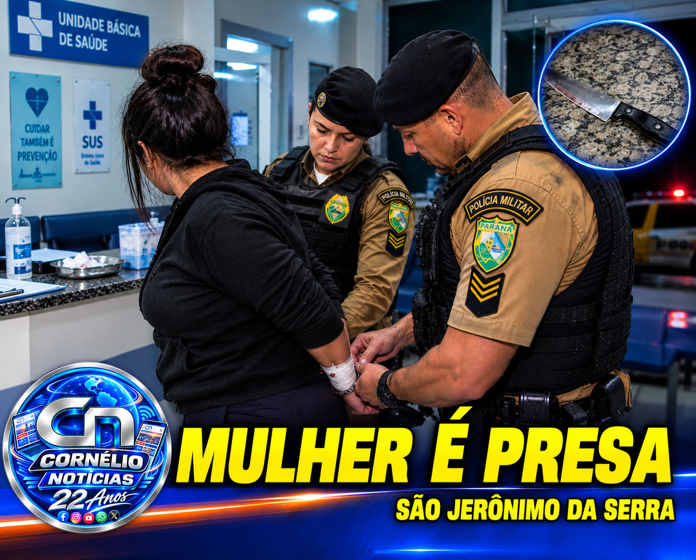 Mulher é presa após agressão com faca em São Jerônimo da Serra