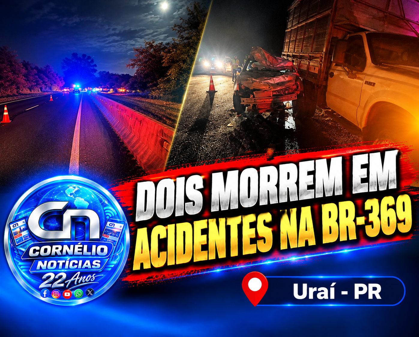 Duas pessoas perdem as vidas em acidentes  na BR-369, na região de Uraí