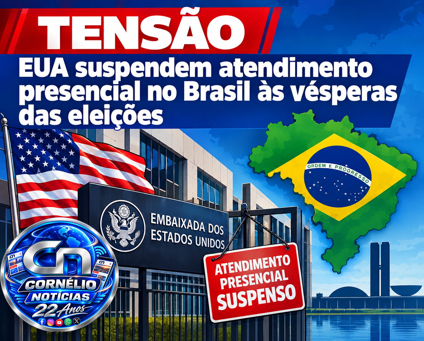 EUA suspendem atendimento presencial no Brasil às vésperas das eleições