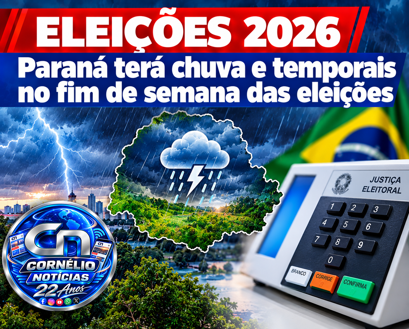 Paraná terá chuva e temporais no fim de semana das eleições