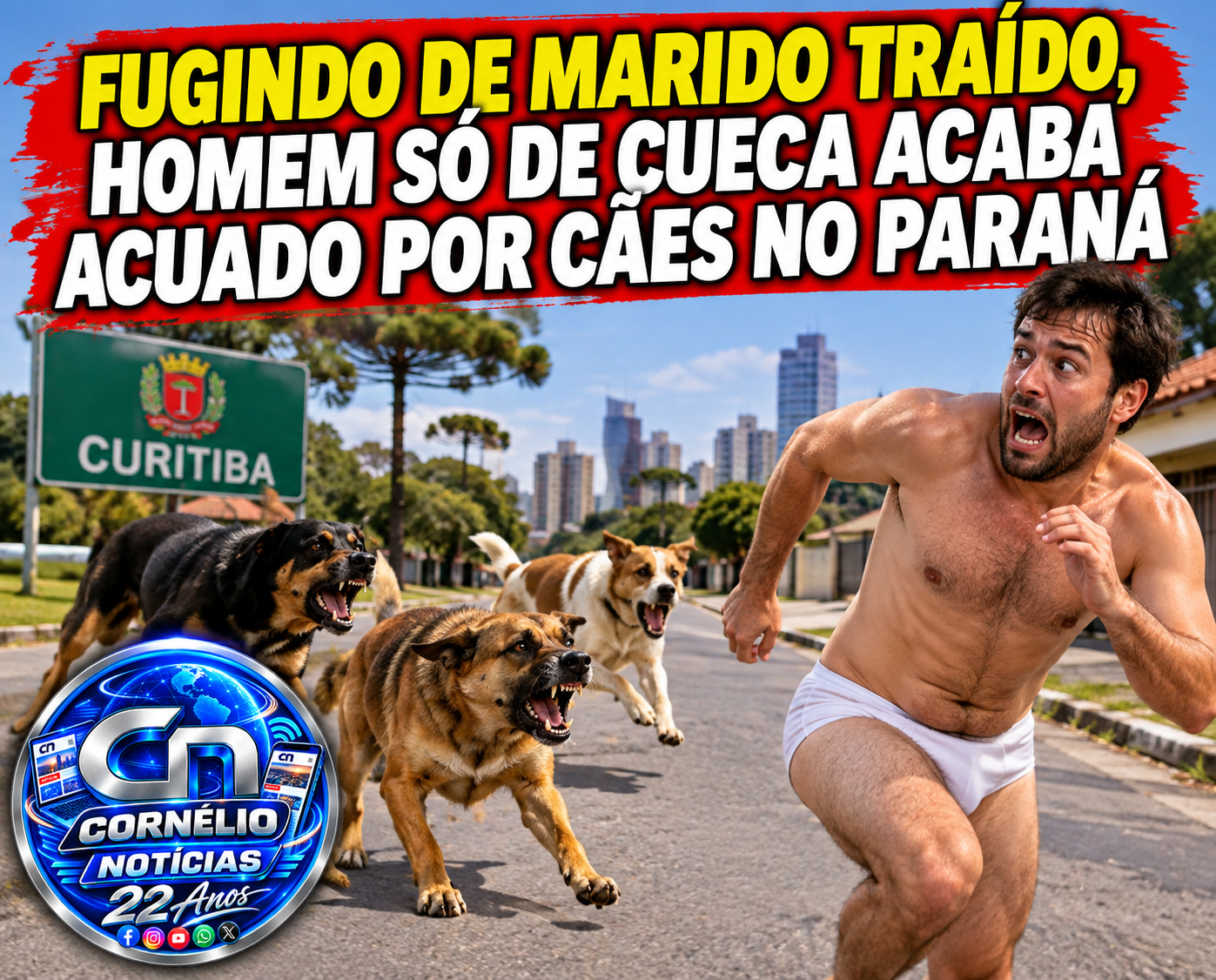Fugindo de marido traído, homem só de cueca acaba acuado por cães no Paraná