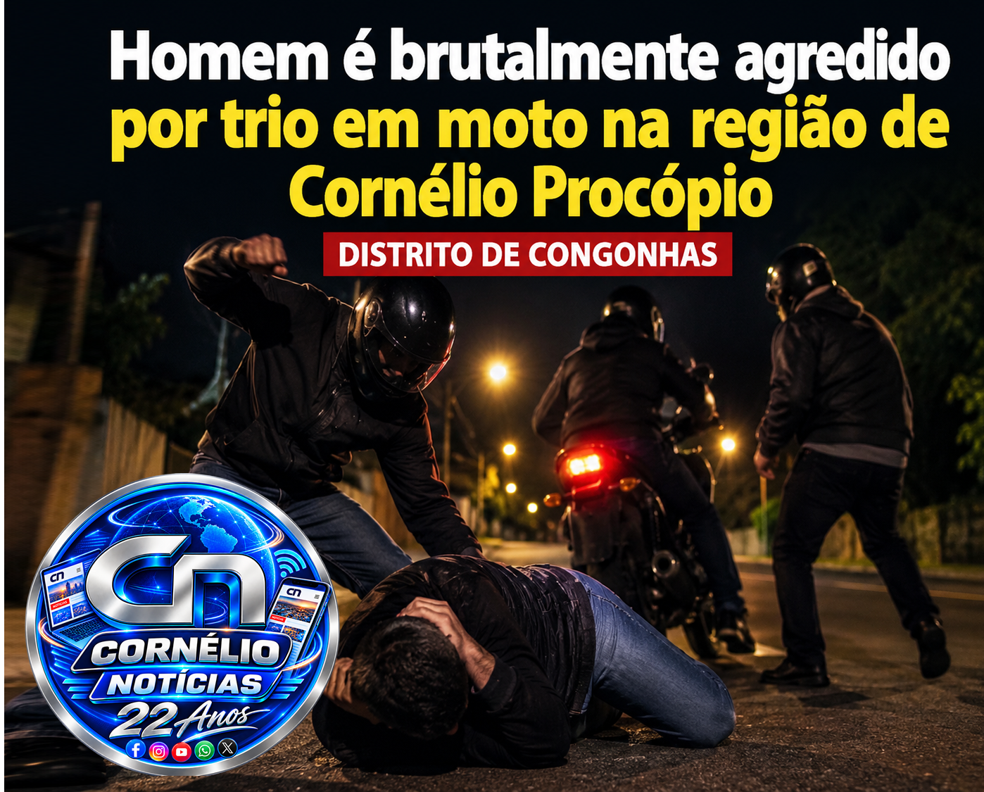 Homem é brutalmente agredido por trio em moto na região de C. Procópio