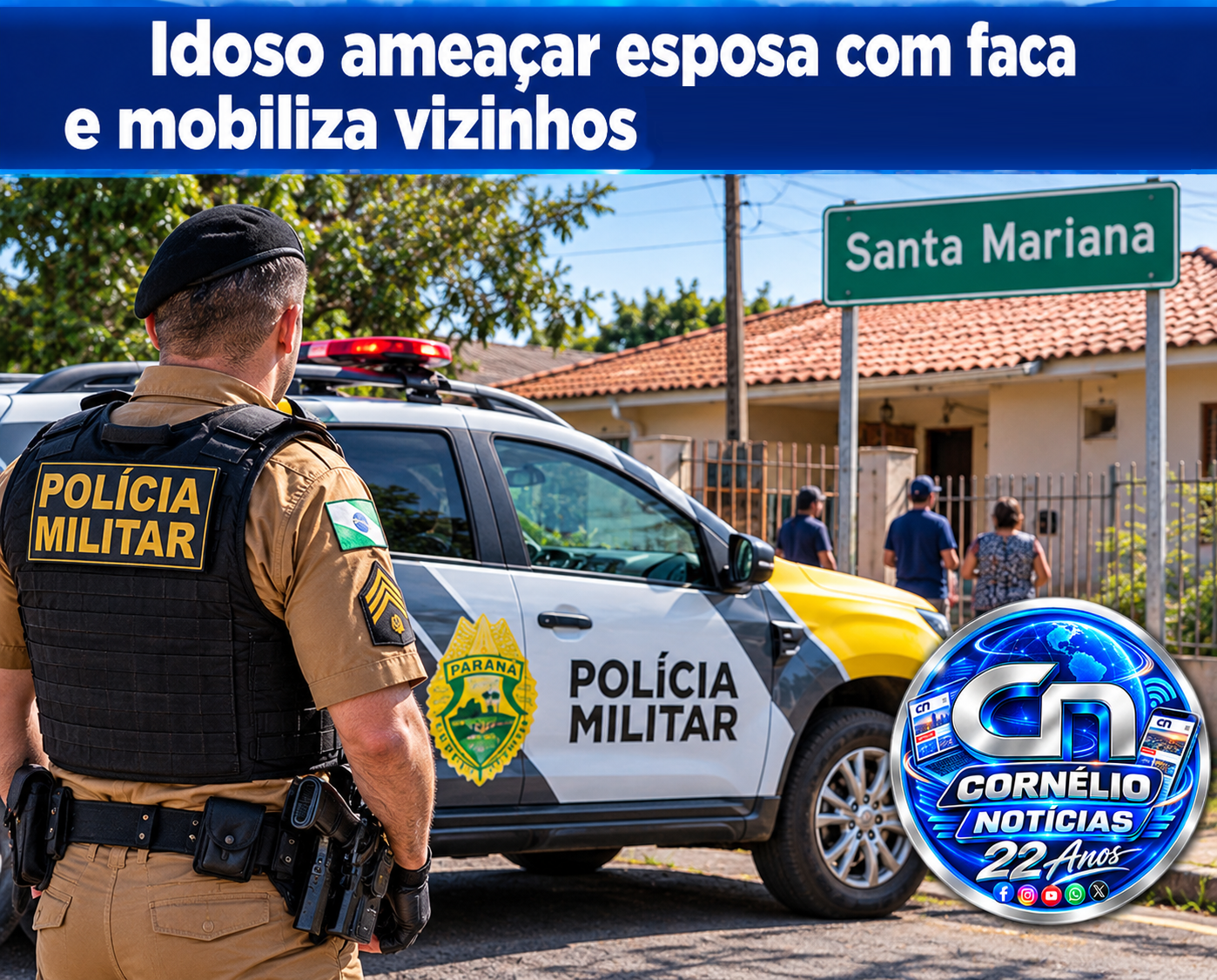 Idoso ameaçar esposa com faca e mobiliza vizinhos em cidade próxima