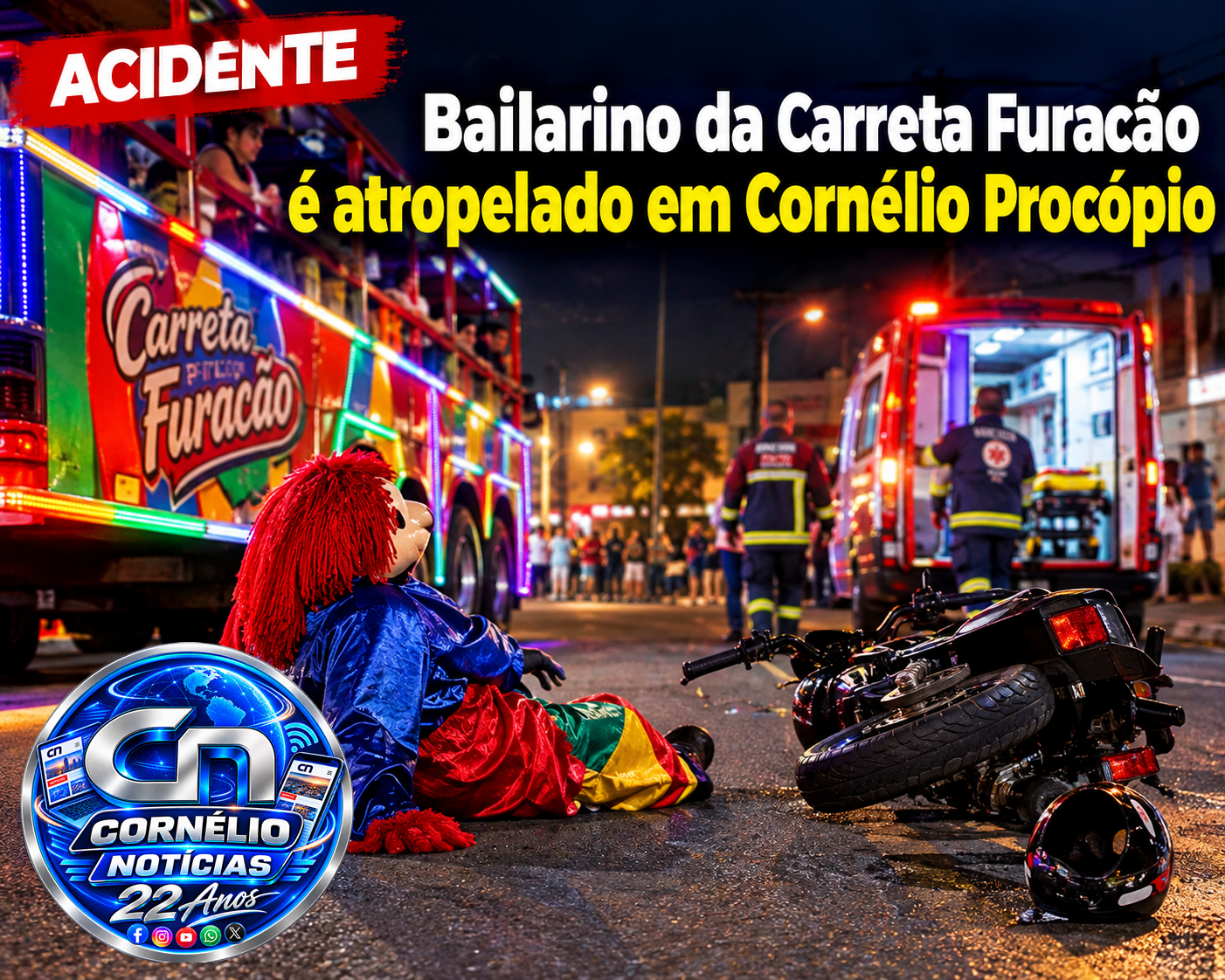 Bailarino da Carreta Furacão é atropelado em Cornélio Procópio