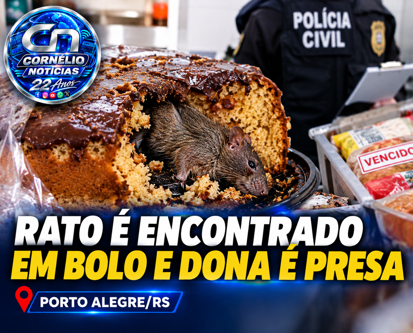 Dona de fábrica de alimentos é presa após denúncia de rato em bolo no RS