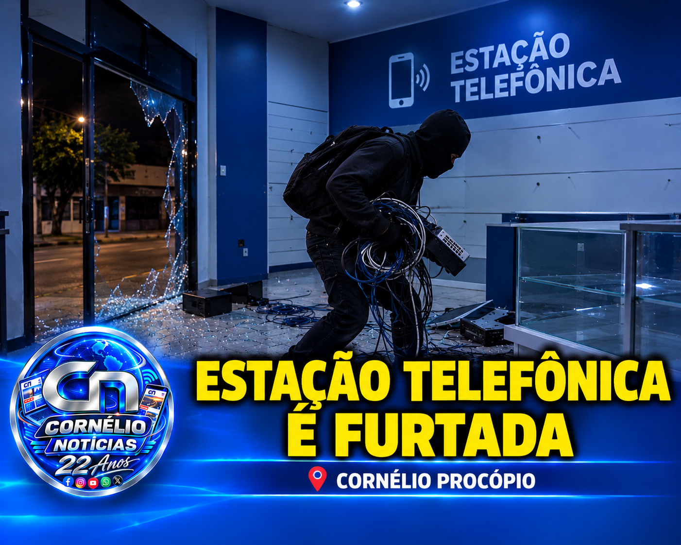 Em C. Procópio, ladrão leva cabos e equipamentos de estação telefônica