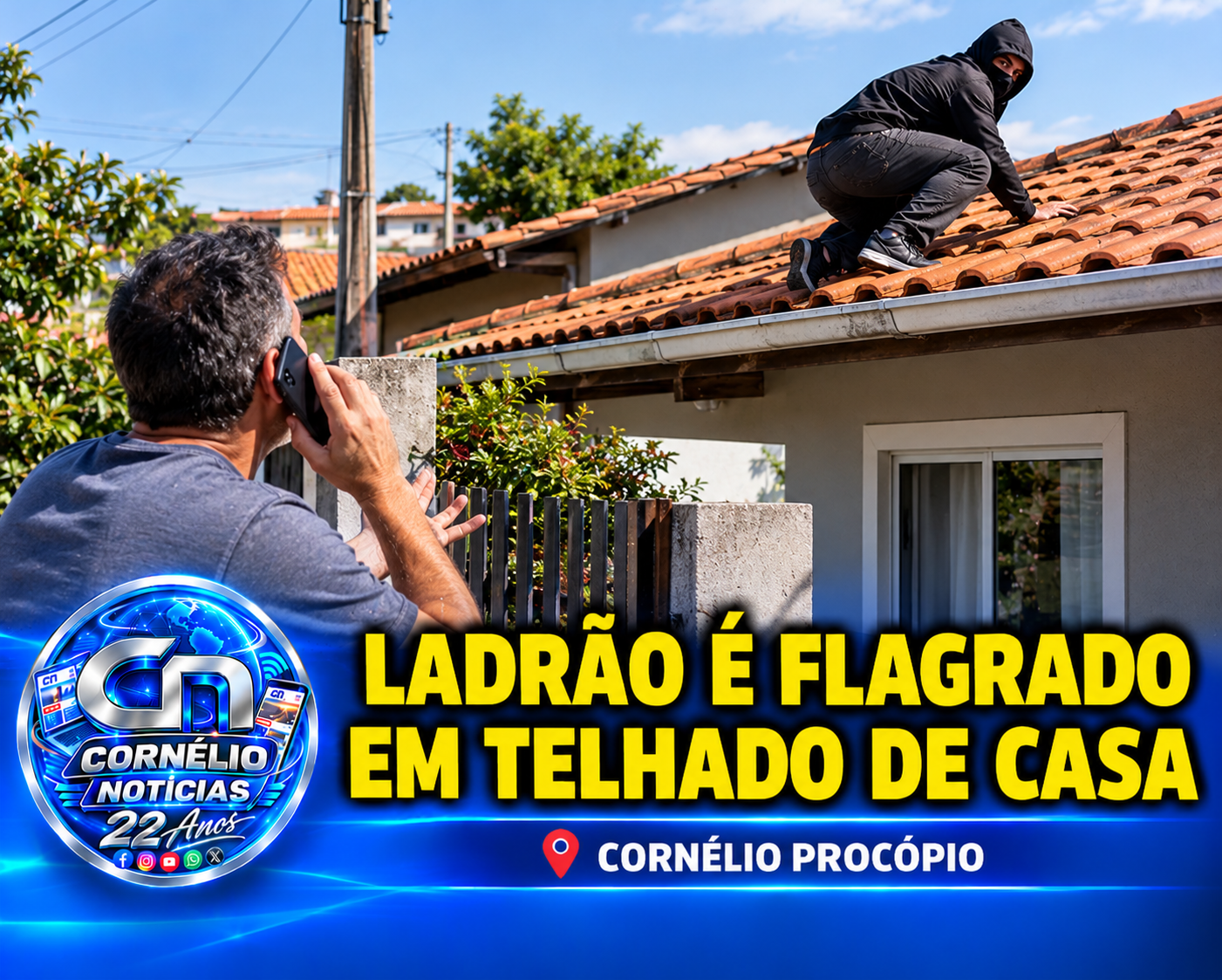 Homem é flagrado no telhado de residência no Vitória Régia, em C. Procópio