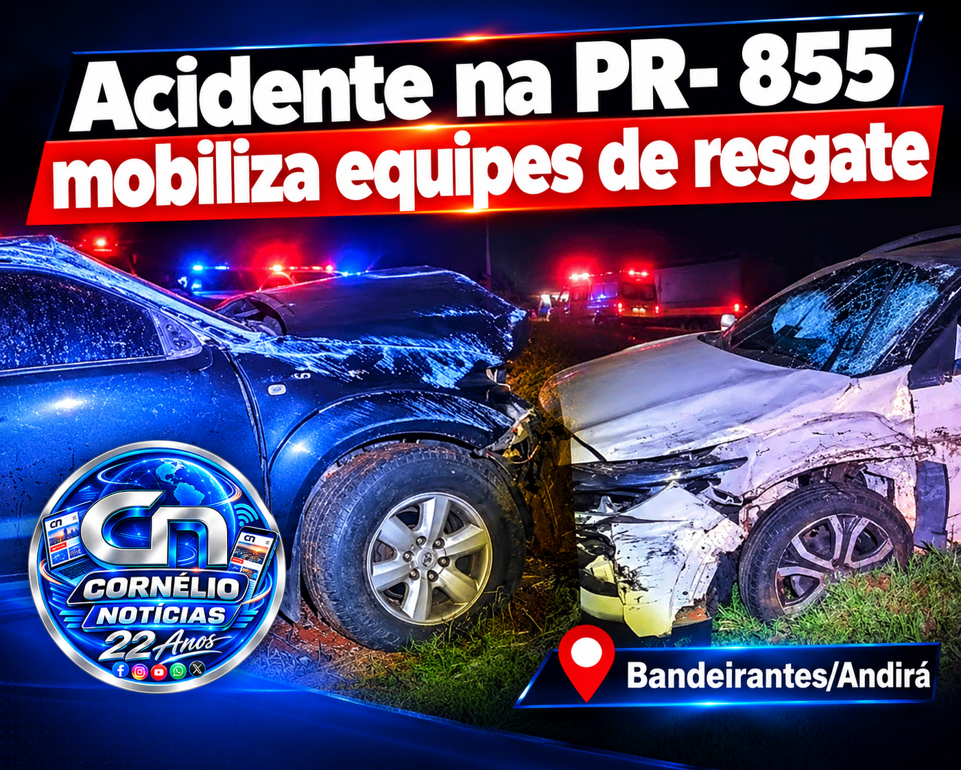Colisão frontal entre carro e caminhonete deixa mulher ferida no Norte Pioneiro