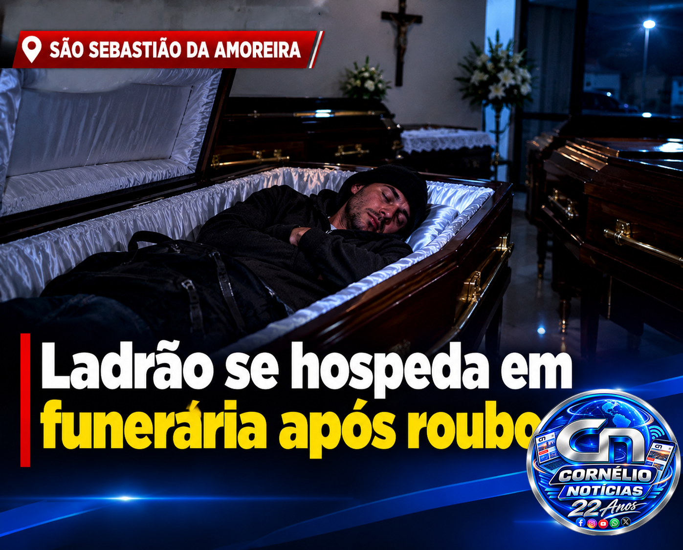 Ladrão passa a noite dormindo em funerária após fuga