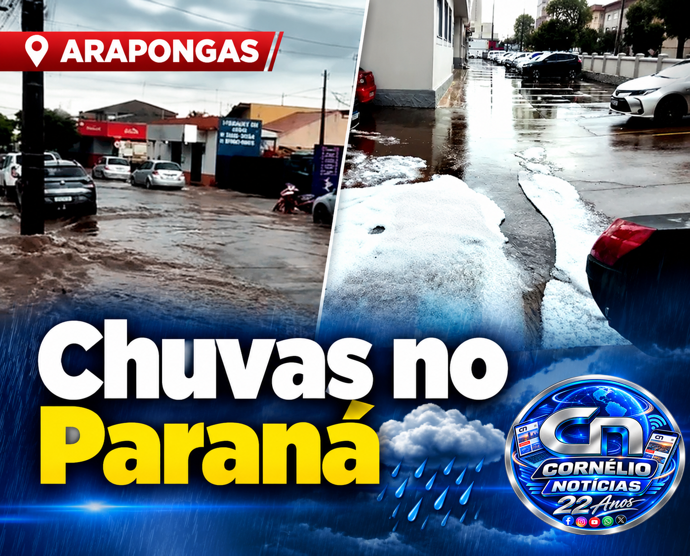 Temporal com granizo gera transtornos e causa estragos no Norte do Paraná
