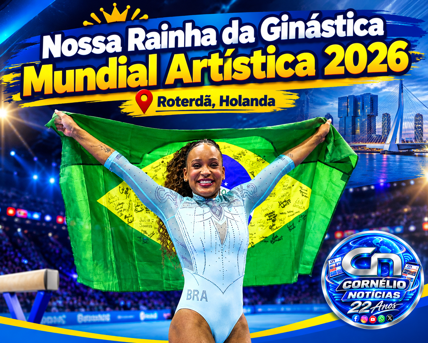Rebeca Andrade conquista o tri no Mundial de Ginástica na Holanda