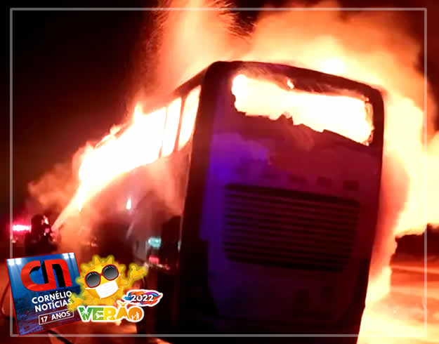 Ônibus de excursão fica em chamas às margens da PR-323 em Paiçandu